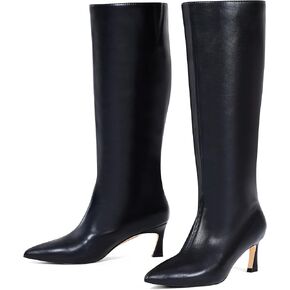 GENSHUO Women's Knee High Boots Leather Pointed Toe Low Stiletto Kitten Heel Dress Shoes Long Tall Winter Fall Sexy Fashion Comfortable Boot