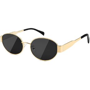 Tskestvy Women's Polarized Gold Retro Oval Sunglasses Trendy Fashion Designer Shades Vintage Classic Cute Small Metal Sunnies