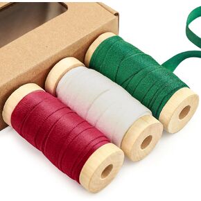 Christmas Velvet Ribbon 3/8 inches x 15Yd Double Face Velvet Ribbon with Wooden Spool 3 Rolls * 5 Yd Christmas Ribbon for Gift Wrapping Bow Making Handmade Crafts
