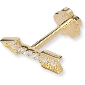 JewelryWeb - 14k Yellow Gold 18G Cubic Zirconia Arrow Tragus Helix Piercing Jewelry - 2mm x 10mm - Flat Back Stud Earring - Internally Threaded Labret - Hypoallergenic Non Tarnish
