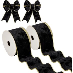 Briful Velvet Christmas Ribbon 2.5 Inch Golden Brown Christmas Tree Ribbon with Metallic Wired Gold Edge Velvet Ribbon for Gift Wrapping Wreaths Garland Big Bow Crafts Supplies(2 Rolls, 20 Yards)