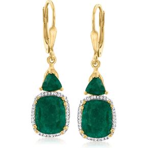 Ross-Simons 8.10 Ct. T.W Emerald and .20 ct. t.w. Diamond Drop Earrings in 18kt Gold Over Sterling
