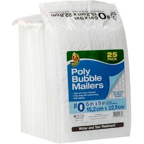 Duck #0 Poly Bubble Mailer 6in x 9in White Self-sealing 25 Pack (#0)