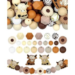 76PCS FIVEIZERO Highland Cow Focal Silicone Beads – Animal Shaped, Brown & White Cow Beads for DIY Crafting, Keychains, Bracelets, Pens – Perfect for Kids & Adults Creative Projects