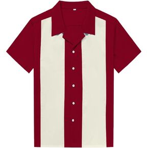 Anchor MSJ Men's 50s Male Clothing Rockabilly Style Cotton Mens Shirts Short Sleeve Fifties Bowling Casual Button-Down Shirts