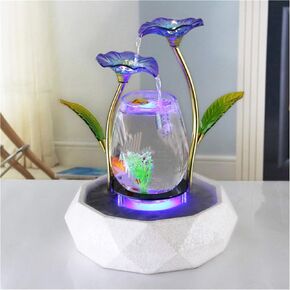 crapelles Tabletop Water Fountain Feature Blue Lotus Waterfall Cascade Indoor Decoration Aquarium Zen Relaxesion, Modern Tank Desktop Fountain for Home Office