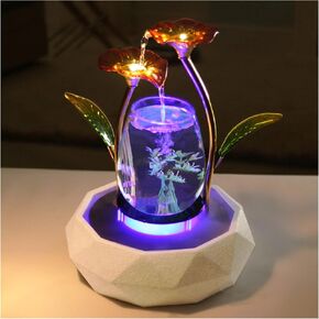 crapelles Tabletop Water Fountain Feature Blue Lotus Waterfall Cascade Indoor Decoration Aquarium Zen Relaxesion, Modern Tank Desktop Fountain for Home Office