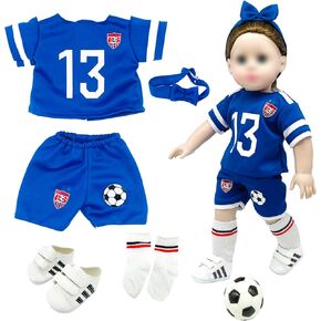 18 Inch Doll Clothes and Accessories, World Cup Team USA Soccer Outfit Fits American 18 Inch Girl Dolls