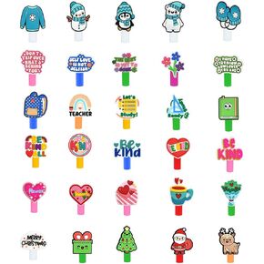 XHAOYEAHX 100Pcs Different Style Pencil Cap Decoration,Cute PVC Different Pencil Charms Cap Designs for teens,Cute School Supplies Classroom Rewards and Prizes