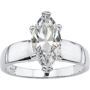 PalmBeach Yellow Gold-Plated or Sterling Silver Marquise Cut Cubic Zirconia Solitaire Engagement Ring Size 6