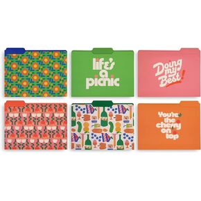 ban.do Thick Sturdy File Folders Decorative, Set of 6 File Folders with Tabs and Sticker Labels, Cute Colored File Folders Letter Size, Assorted Quotes and Patterns