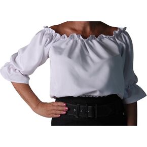 Women's Off The Shoulder Gypsy Pirate Midriff White Blouse Crop Top