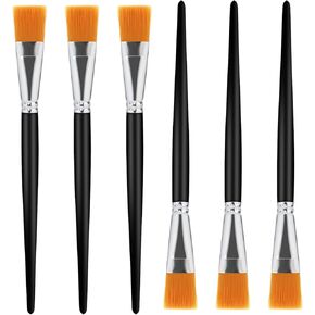 1 Inch Flat Paint Brushes for Acrylic Painting, 6 PCS Art Paint Brushes with Short Wooden Handles, Artist Painting Brushes Oil Paint Brushes for Acrylic Watercolor Oil Detail Painting (Black, Orange)