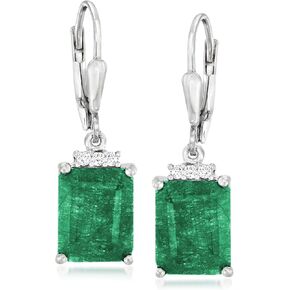 Ross-Simons 5.00 ct. t.w. Emerald Drop Earrings With .10 ct. t.w. White Topaz in Sterling Silver