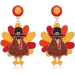 Thanksgiving Earrings for Women Beaded Turkey Earrings Autumn Fall Holiday Earrings Thanksgiving Accessories Outfits Jewelry Gifts