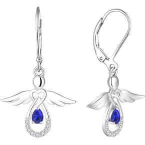 FJ Guardian Angel Dangle Drop Earrings 925 Sterling Silver Teardrop Leverback Birthstone Earrings Jewelry Gifts for Women