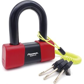 RADIKAL RK75 Premium Mini U Disc Lock for Motorcycles, SRA Approved, Highly Deterred, Brutally Tested, ø18mm Double Locking Hardened Steel Shackle, Reminder Cable, Moto Anti Theft Wheel Brake Lock