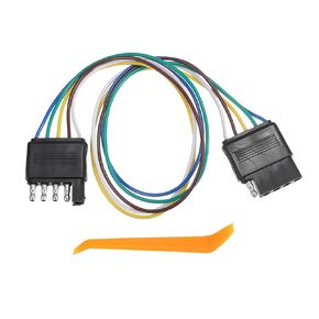 5 Way Flat Trailer Wire Extension, 18 Inch Vehicle-Side and Trailer-Side 5-Pin Flat Wiring Harness 18 Guage Male and Female Trailer Wire Connector for Trailer Towing