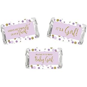 Andaz Press Lavender Gold Glitter Girl Baby Shower Party Collection, Round Circle Gift Tags, Thank You for Celebrating with US, 24-Pack