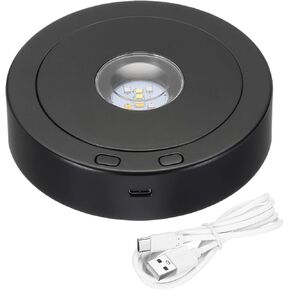 PATIKIL 4.5" x 3.5" Rotating LED Light Base Stand, Colorful Base Display Pedestals with 4 Revolving & 8 Light Modes Electric & Battery-Operated Platform for Crystal Decoration, Silver Tone