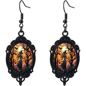Gothic Witch Earrings for Women Vintage Gothic Mystery Witch Cameo Earrings Punk Style Crystal Glass Witch Dangle Earrings Gothic Witch Jewelry