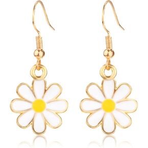 Daisy Flower Earrings for Women, Cute Sunflower Small Dangle Drop Earrings Gold Minimal Vintage Daisy Flower Hook Earrings Statement Jewelry Gift for Girls Teen Sweet Earrings