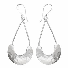 Sterling Silver Long Hammered Crescent Boho Statement Dangle Earrings, Handmade Shinny Half Moon Shape Plate Bohemian Drop Earrings