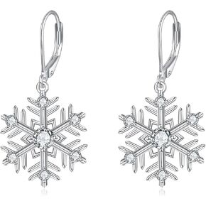 Snowflake Dangle Earrings for Women 925 Sterling Silver Snowflake Leverback Drop Earrings Birthday Gifts Jewelry