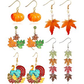 Thanksgiving Fall Earrings for Women Maple Leaf Earrings Candy Corn Autumn Turkey Pumpkin Earrings Holiday Thanksgiving Christmas Gifts