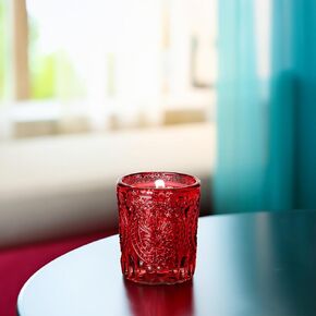 WGV Red Vintage Primrose Votive Candle Holder 2.75" x 3.25"H, Mercury Emblem Glass Tealight Candleholder, Home Accent Décor, Wedding, 1 Pc