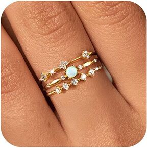 Dainty Stackable Opal Rings for Women 14K Gold Plated Birthstone Ring Trendy Cubic Zirconia Floral Ring Promise Statement Ring Jewelry Birthday Holiday Gifts for Her