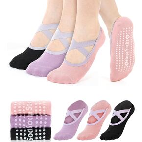Yoga Socks for Women Non Slip, Pilates Socks with Non Slip Grips for Women, Ballet Barre Barefoot Socks 3 Pairs