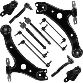 Front Lower Control Arm + Ball Joint for Toyota Camry 2007-2011, Sway Bar + Tie Rod End, Driver & Passenger Side, Outer & Inner, 12Pcs Suspension Kit K620334 K620333 K500044 K500043 ES80603