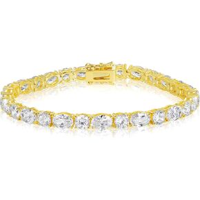 Gemsme 5 * 7MM Oval and 5MM Round CZ Tennis Bracelet, 18K White/Yellow Gold Plated Cubic Zirconia Link Bracelet for Women