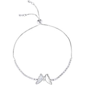 Butterfly Bracelet, Shiny Silver Bracelet Butterfly Tennis Bolo Bracelet Carved Butterfly Bracelet Simple Fashion Adjustable Bracelet Jewelry Gifts for Women