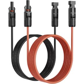 10Feet 10AWG (6mm²) Solar Extension Cable with Female and Male Connectors, Solar Extension Wire Solar Panel Adaptor for RV Solar Panels (1 Pair Black and Red)