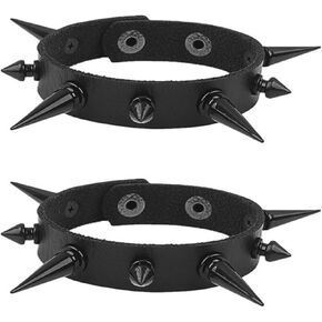 2-4Pcs Punk Faux Leather Spike Rivet Cuff Bracelet Set Gothic Wide Studded Nails Snap Button Wrap Bangle Wristband for Women Men Rock Adjustable Halloween Cosplay Jewelry