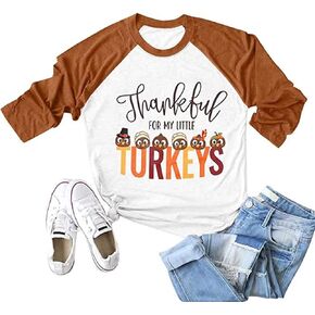 Thankful for My Little Turkeys Shirt Women Thanksgiving Tshirt Cute Graphic Raglan 3/4 Sleeve Baseball Tee Tops in Kuwait