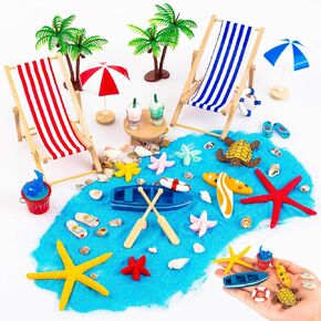 30 Pcs Beach Miniature Dollhouse Decoration, Bach Cake Decorations, Umbrella Palm Chair Miniature Toys for DIY Garden and Plant Decoration