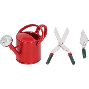 Agatige Dollhouse Garden Tool, 1:12 Watering Can Spade Scissors Miniature Gardening Tools for Dollhouse(Red)