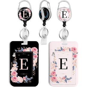2 Pack A-Z Letter ID Badge Holder with Clip Badge Reels Retractable Heavy Duty,Keychain，ID Holder for School Nurse Office A