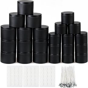24 PCS Candle Tins for Candle Making Black Candle Tin with Lids Premium Matte Full Black Candle Jars for Candle Making, Bulk Empty Candle Containers（12PCS 8 OZ and 12PCS 4 OZ）