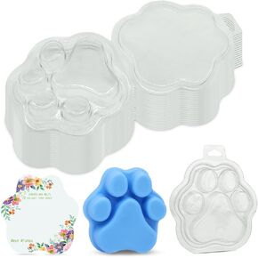 25 Pack Cat's Claw Shaped Wax Melt Clamshells with 25 Labels, Cavity Cubes Plastics Clam Shells for Wax Cubes, Clear Empty Cube Tray Molds for Wickless Tarts Candles