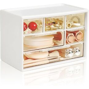 Desk Storage Organizer with 6 Mini Drawers, FODIENS Stackable Desktop Craft Drawer Cabinet, Clear Storage Box Caddy for Makeup Jewelry Office Craft Supplies (Purple)