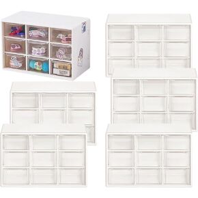 6 Pcs Desktop Drawer Mini Organizer Small Desktop Drawers for Desk Plastic Desktop Storage Box with 9 Clear Drawers for DIY Art Classroom Office Supplies, Dust-proof (White)