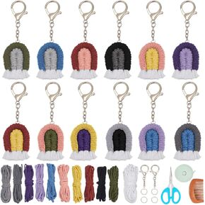 Mini Macrame Rainbow Keychain Kit for Adults Beginners 12 Set DIY Macrame Weaving Rainbow Tassel Women Keyrings Holder for Bag Car Keyring Holder Jewelry Bag Wallet for Birthday Gifts