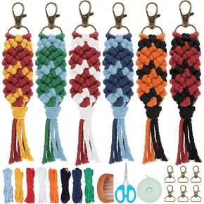 INFUNLY 6 Sets Magic Macrame Keychain Kits for Adults Beginners with Instruction + Video DIY Mini Boho Macrame Keychain Kit for Starter with Tassels for Car Key Purse Phone Wallet Bag Charm