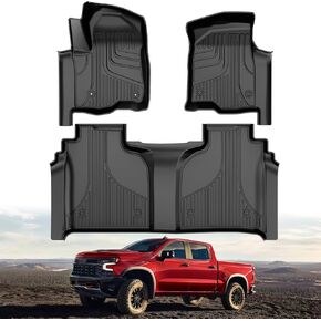 AOMSAZTO Floor Mats for 2019-2025 Chevy Silverado 1500 / GMC Sierra 1500, 2020-2025 Chevy Silverado/GMC Sierra 2500HD / 3500HD Crew Cab with Rear Underseat Storage Box - 1st & 2nd Row Car Liner