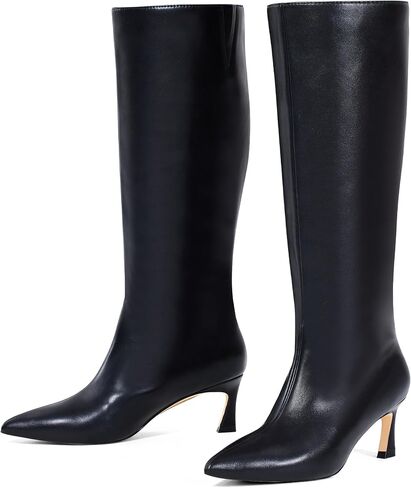 GENSHUO Women's Knee High Boots Leather Pointed Toe Low Stiletto Kitten Heel Dress Shoes Long Tall Winter Fall Sexy Fashion Comfortable Boot in Saudi Arabia