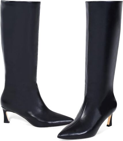 GENSHUO Women's Knee High Boots Leather Pointed Toe Low Stiletto Kitten Heel Dress Shoes Long Tall Winter Fall Sexy Fashion Comfortable Boot in Saudi Arabia